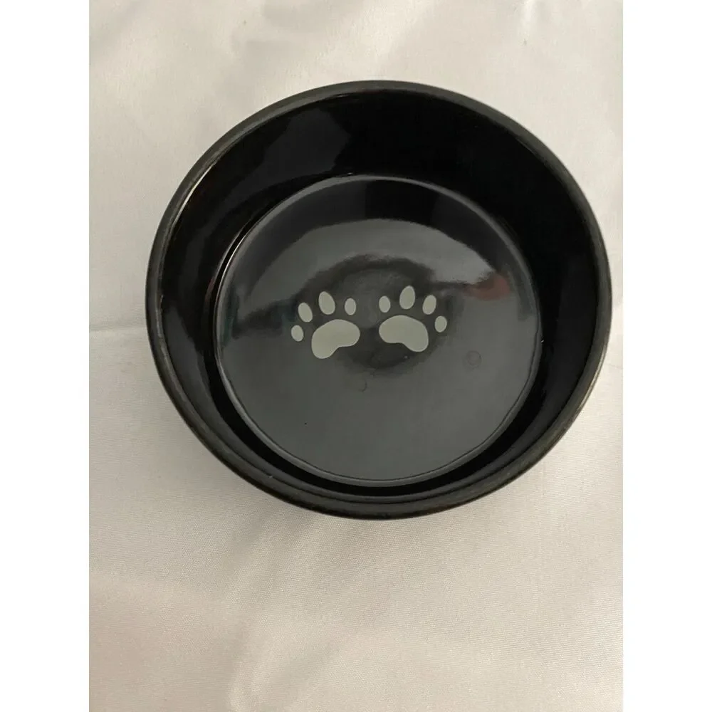 3 Whisker City Ceramic Cat Food Water Bowl Black